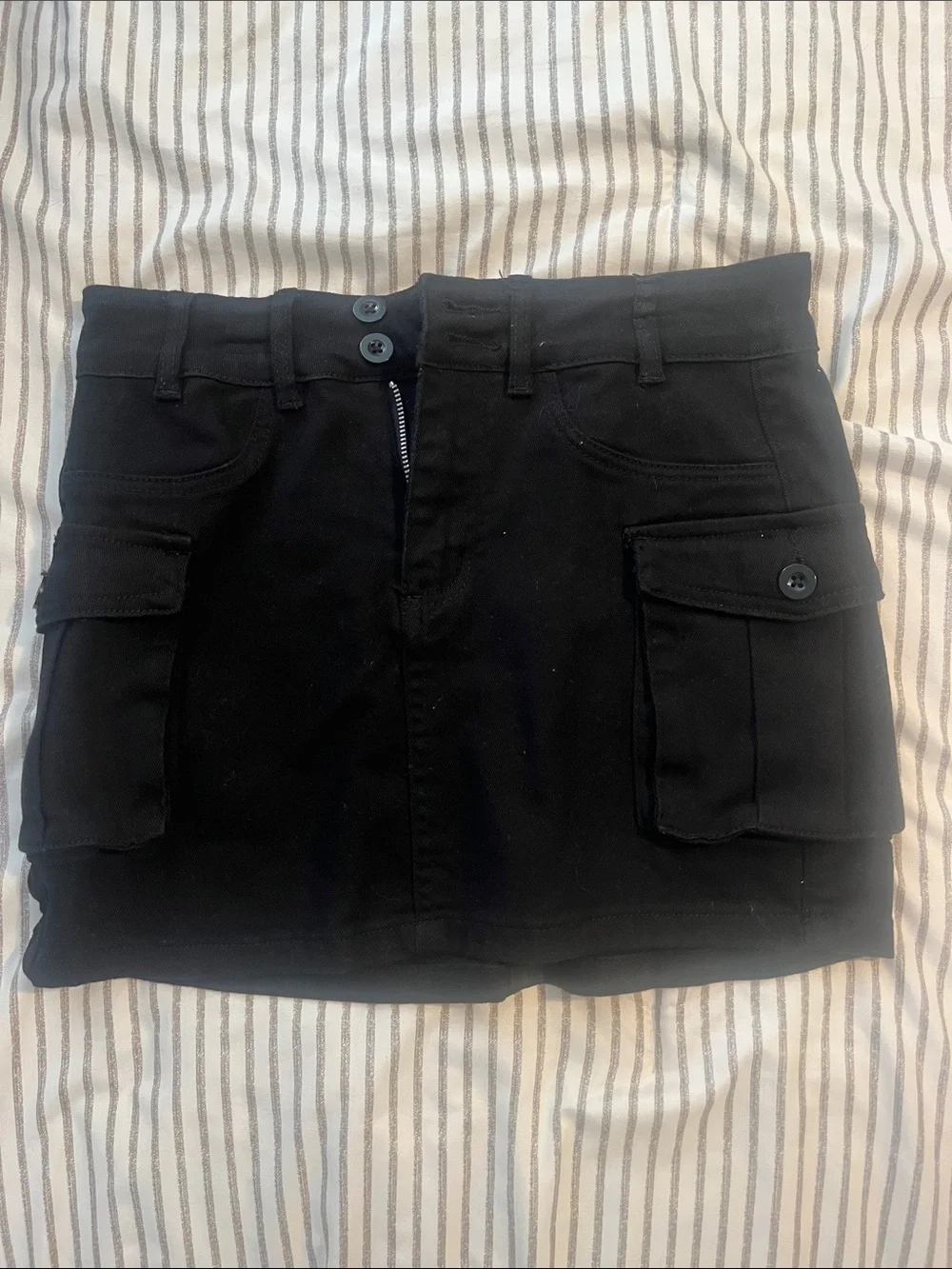 black mini cargo skirt